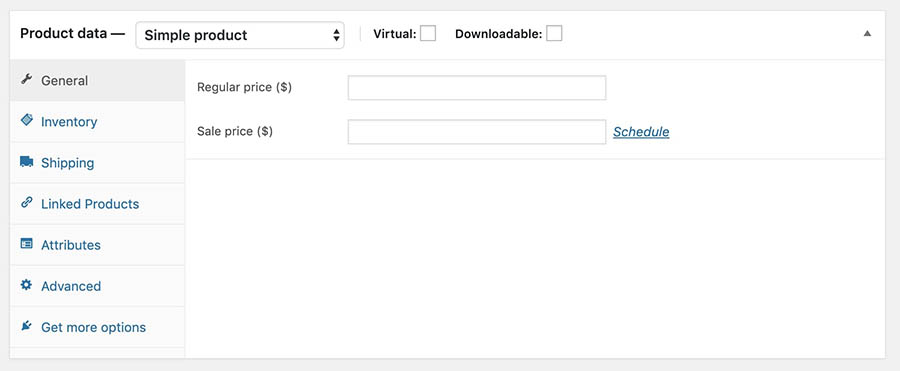 The product data section of the WooCommerce Product Editor.