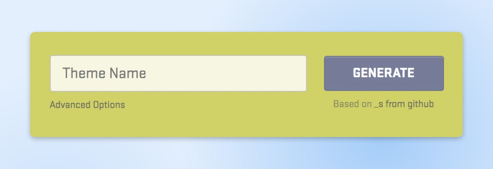 Close up of the "Theme name" text box with "Advanced Options" displayed directly underneath 