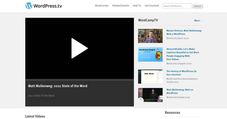 El sitio web de WordPress.Tv.