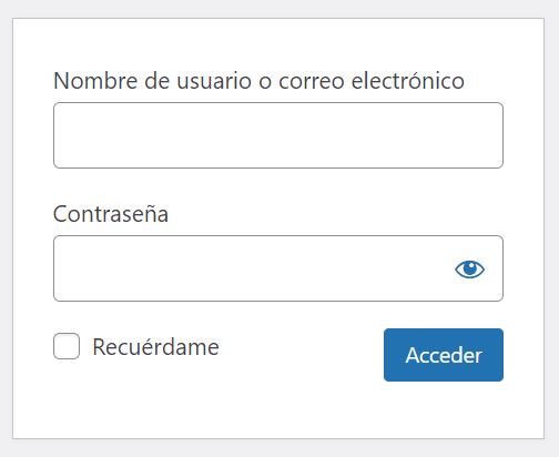 Pantalla inicio de sesión de un sitio WordPress