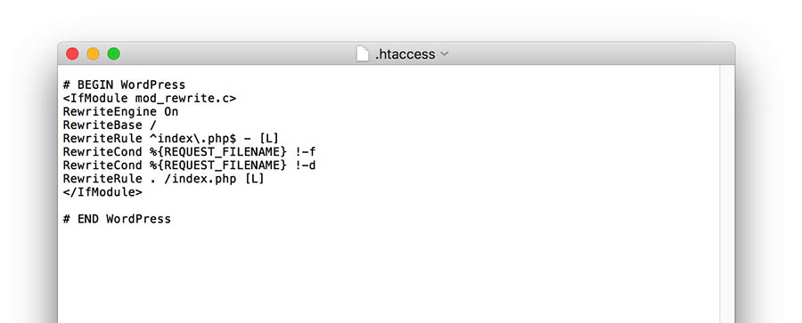 Ejemplo de código en un archivo .htacccess de WordPress