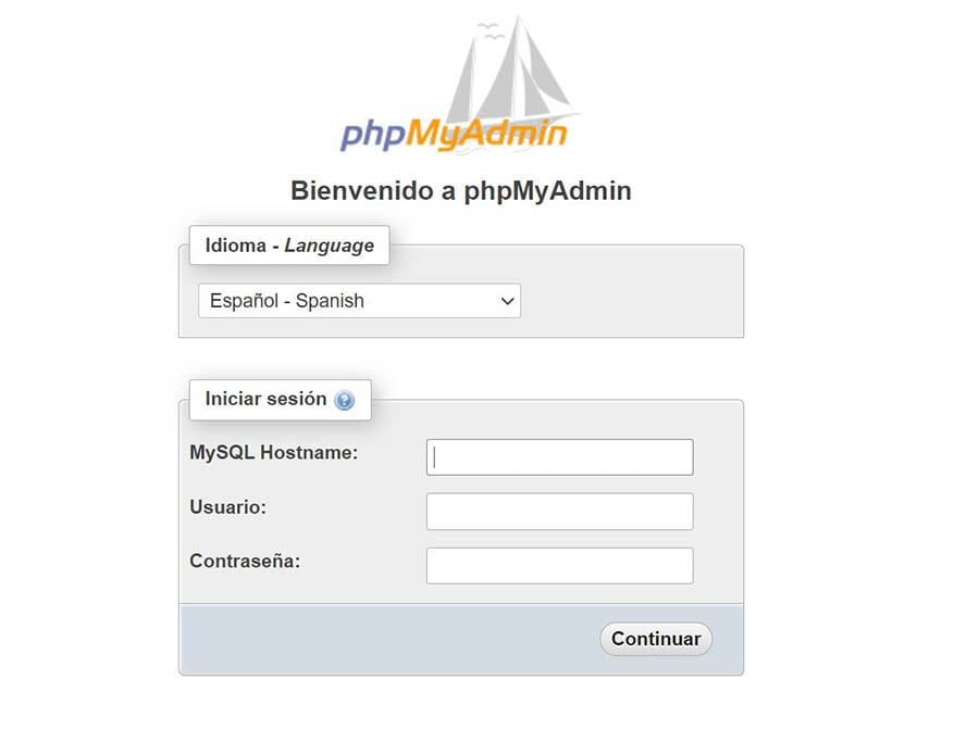 Iniciando sesión en phpMyAdmin a través del panel de DreamHost. 