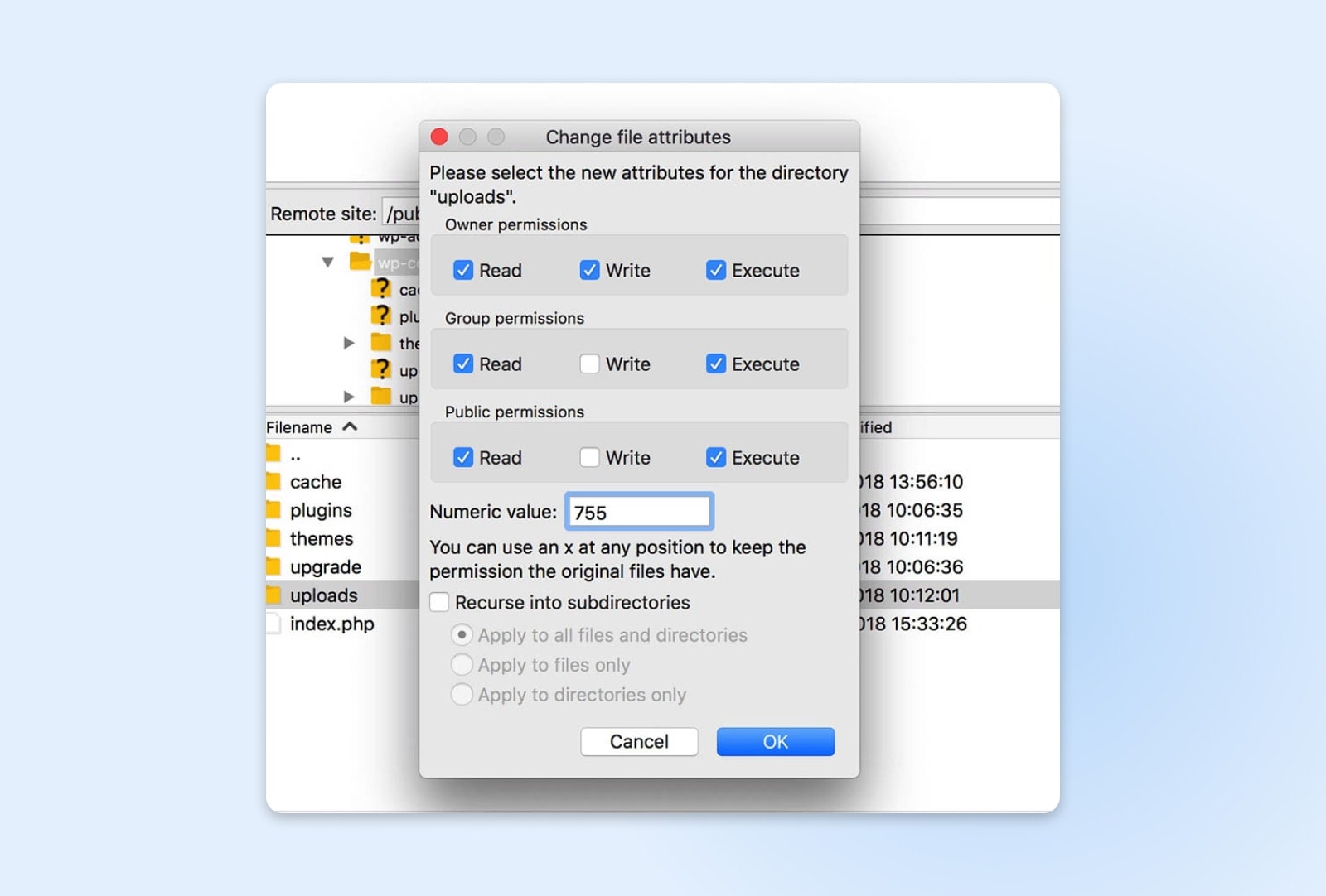 File permissions, Set numeric value