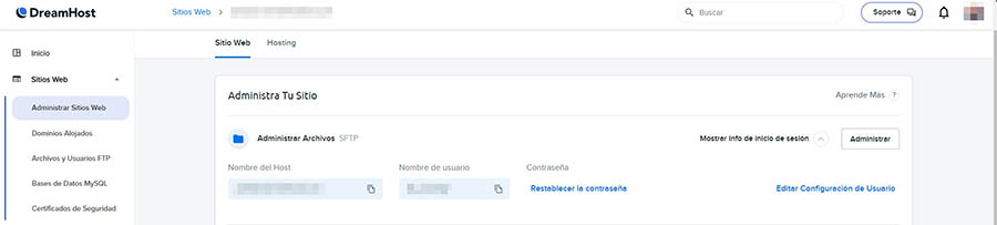 Acceso al SFTP desde DreamHost