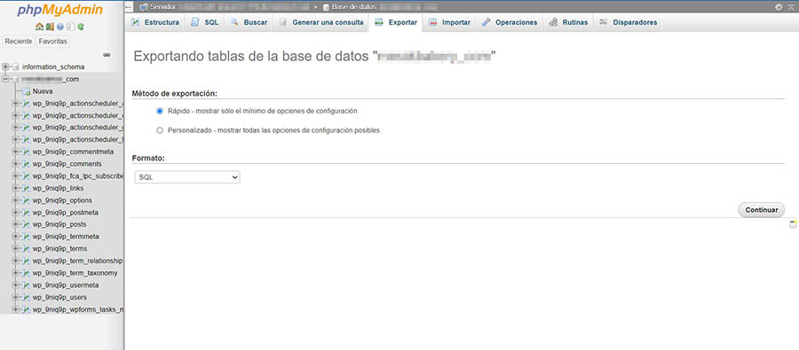 MySQL base de datos WordPress