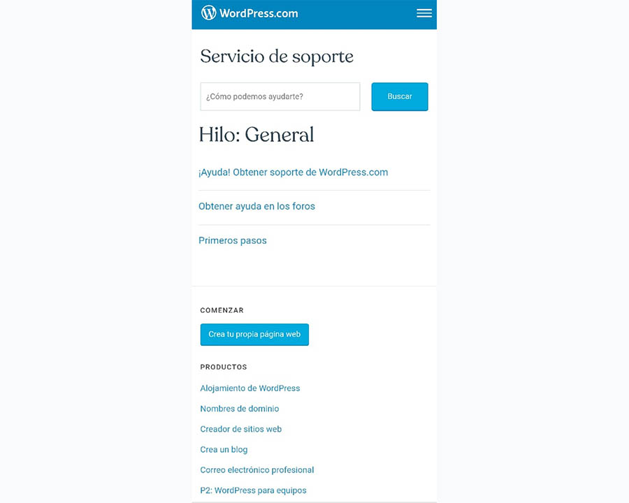 Página de documentación soporte de WordPress.org