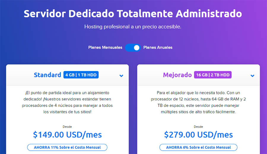 Planes de alojamiento dedicado y administrado de DreamHost.