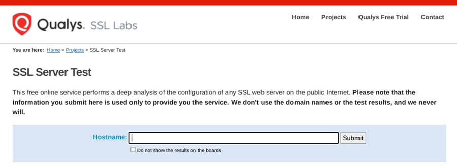 La herramienta de prueba SSL Server. 