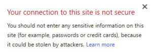 Un mensaje de Chrome mostrando que la conexión no es segura