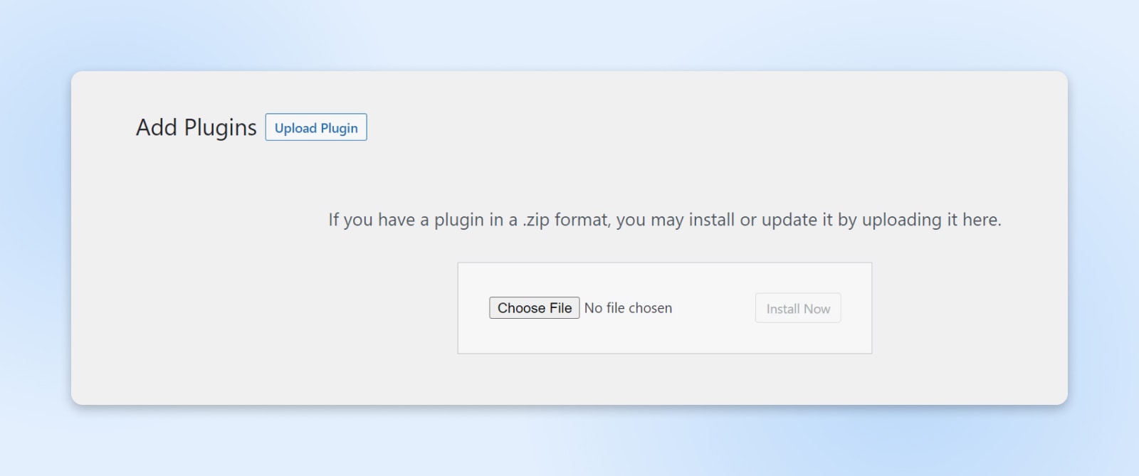 Add plugins "upload plugin" screenshot where you can upload a .zip file 