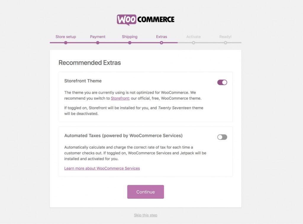 WooCommerce extras settings screen