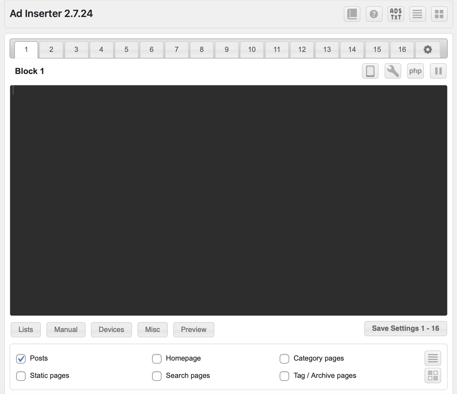 Ad Inserter settings