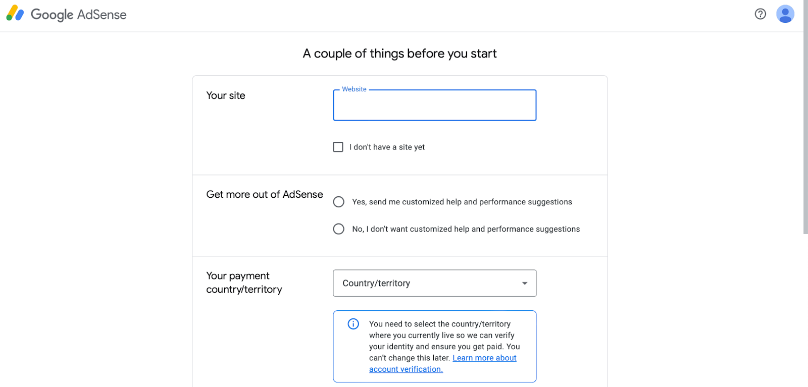 Google AdSense form