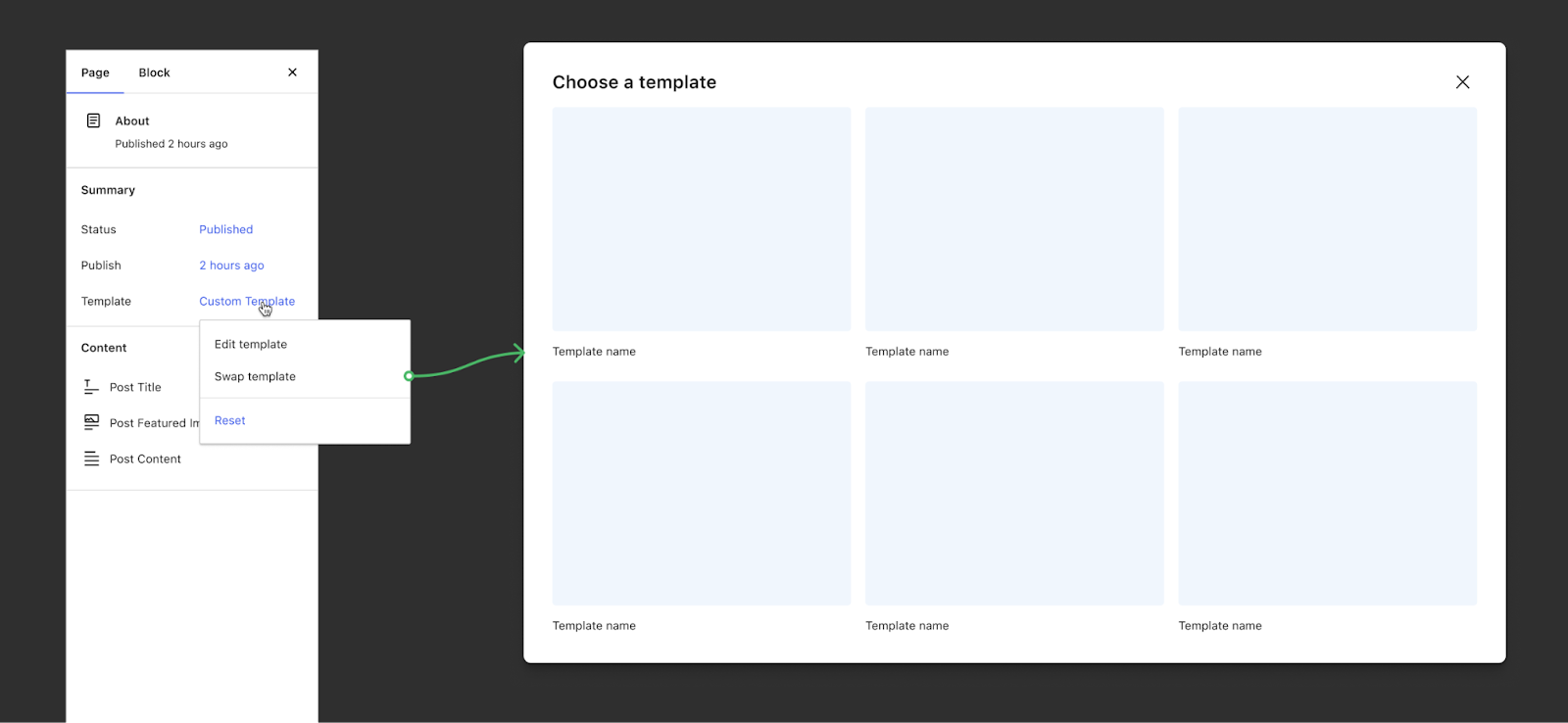 WordPress 6.4 selecting page templates in the WordPress Site Editor