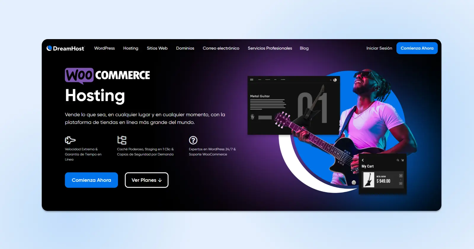 Página inicial planes de alojamiento dedicado WooCommerce, DreamHost