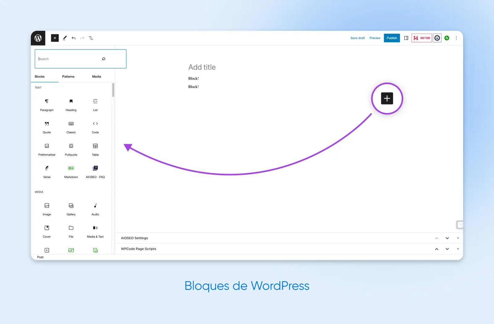 Menu de bloques de WordPress FSE